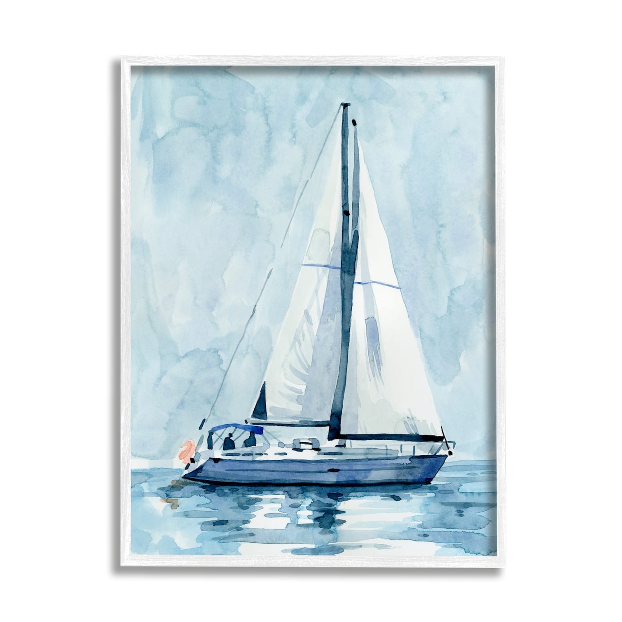Stupell Industries Nautical Blue Sailboat Tranquil Coastal Water Watercolor Painting Framed Wall Art